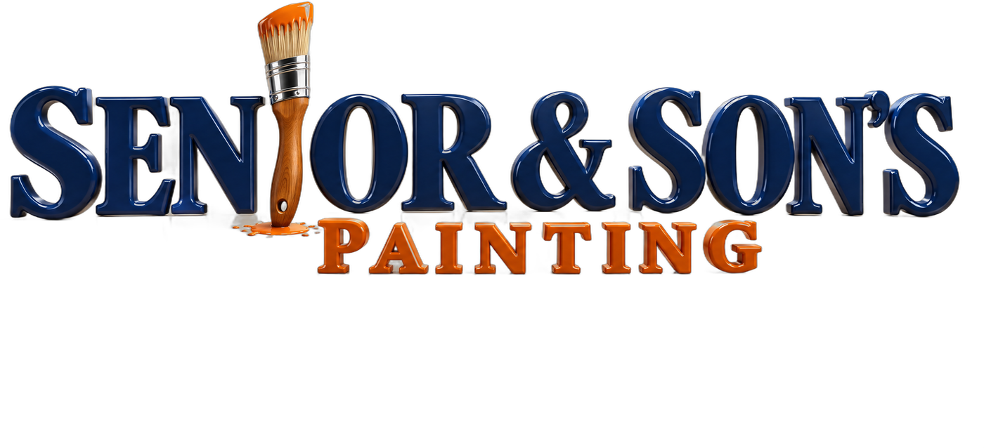 Senior & Son's Painting logo — glossy 3D letters with a paintbrush